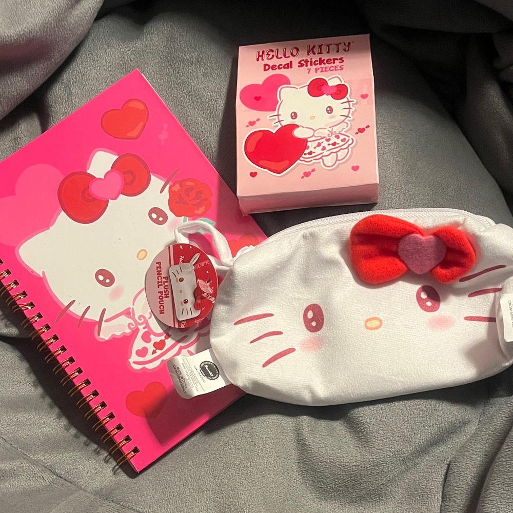 New 🆕 Hello Kitty Pouch & Notebook & Decal Sticker Bundle